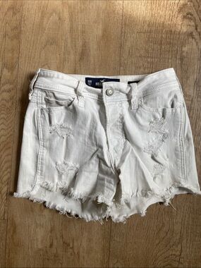 Hollister White Distressed Denim Cutoff Shorts
